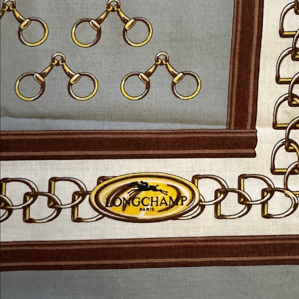 Vintage Longchamp handkerchief featuring a gold chain print. - Picture 2 of 5
